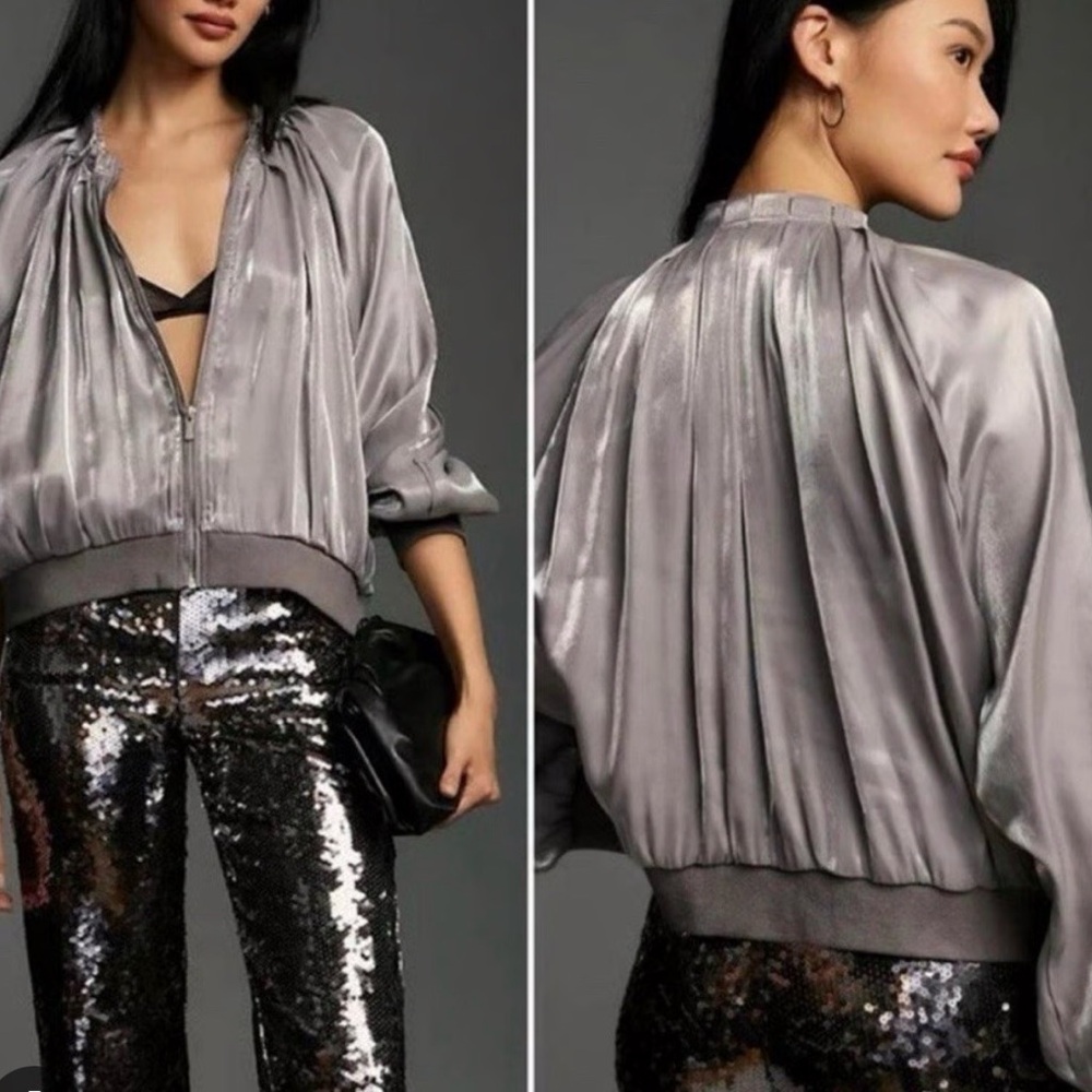 Anthropologie Icy Shine Bomber Jacket Size Large
